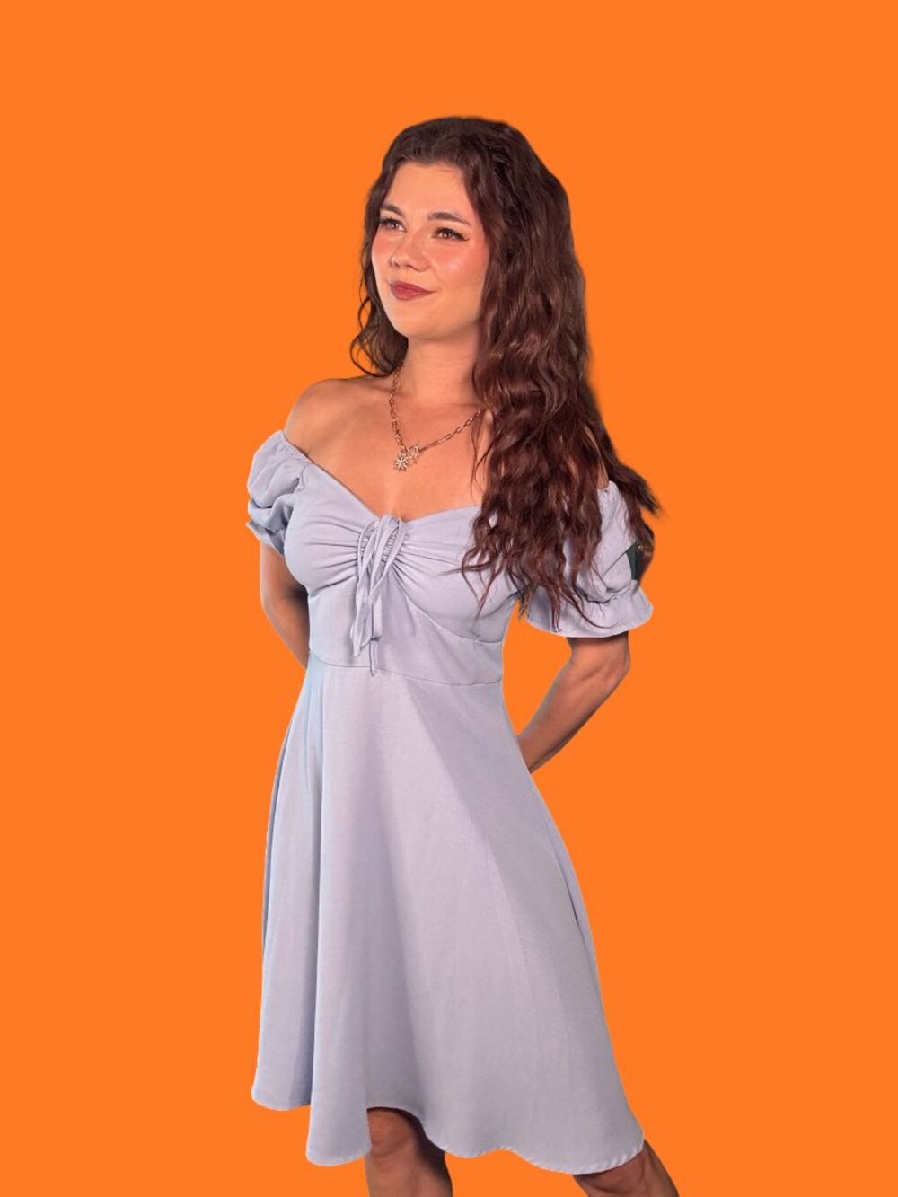 SHEIN Sweetheart Neck Puff Sleeve Drawstring Front Dress